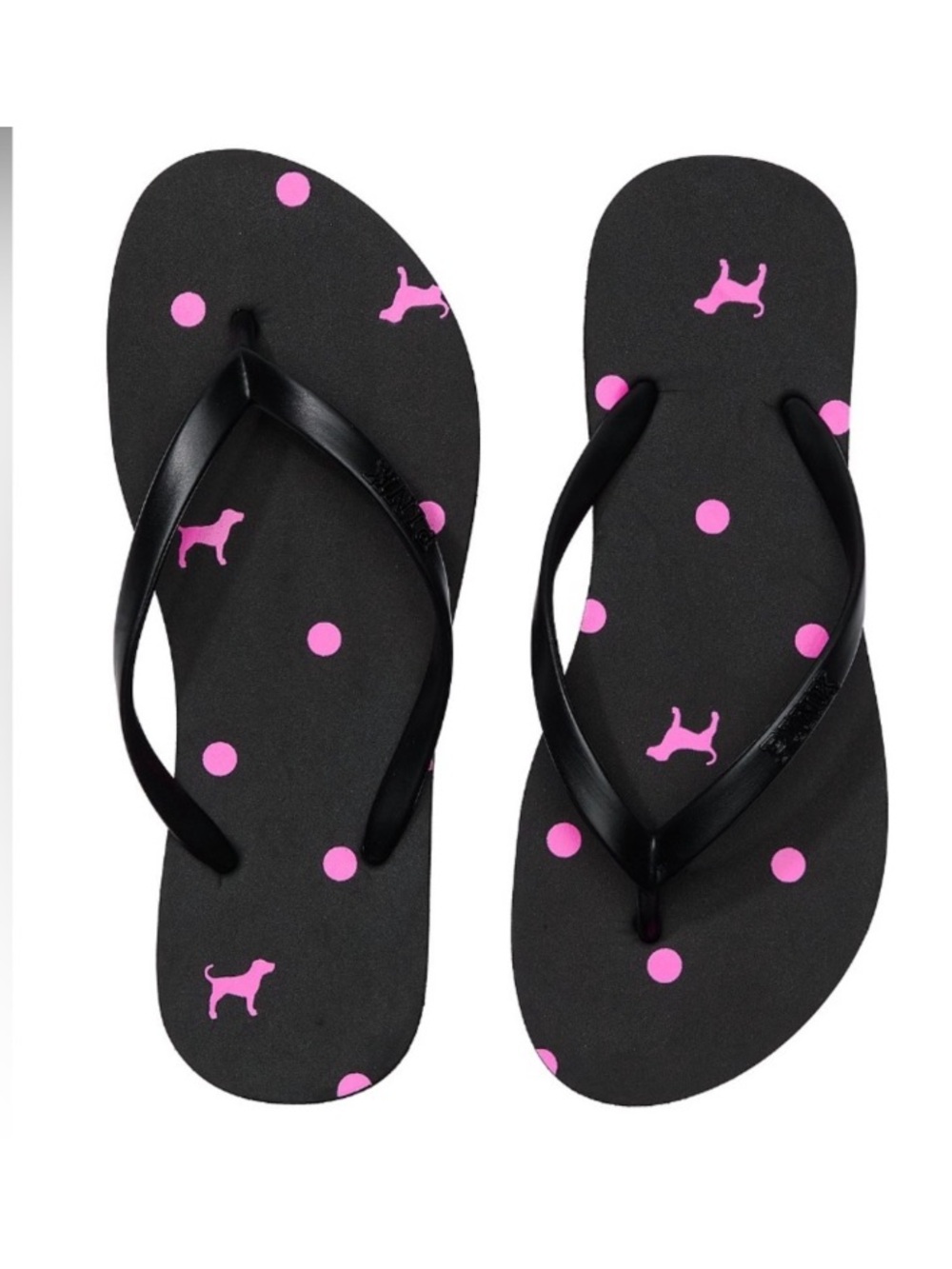 🩷VS Pink Y2K style polka dots & dogs flip flops sandals sz 9 NWT